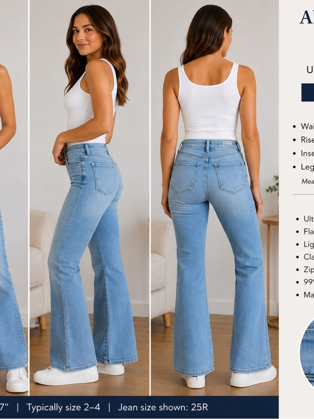 ABERCROMBIE & FITCH Curve Love Ultra High Rise Flare Jeans Light Wash Size 25R
